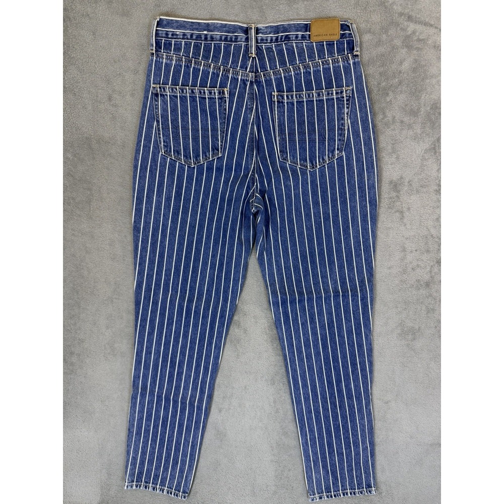 American Eagle Jeans Womens 4 Blue Light Wash Striped High Rise Mom Straight - Picture 2 of 10